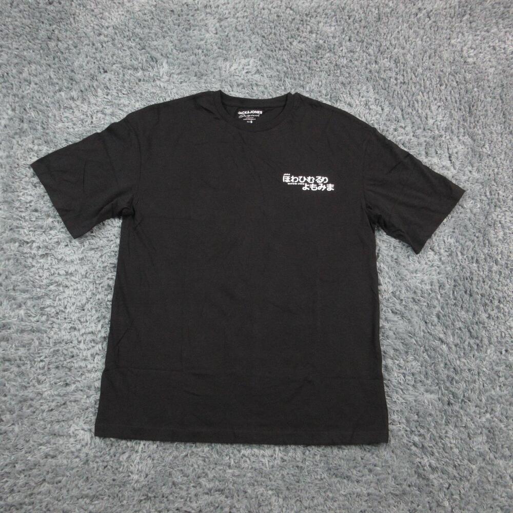 Jack & Jones Shirt Mens Small Black White JORKOBE Tee Japanese Graphic NWT
